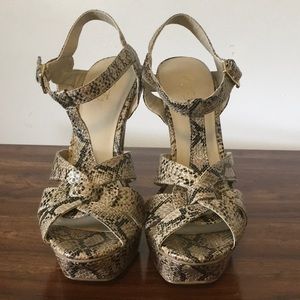 5 inch heels with faux snake skin design open toe